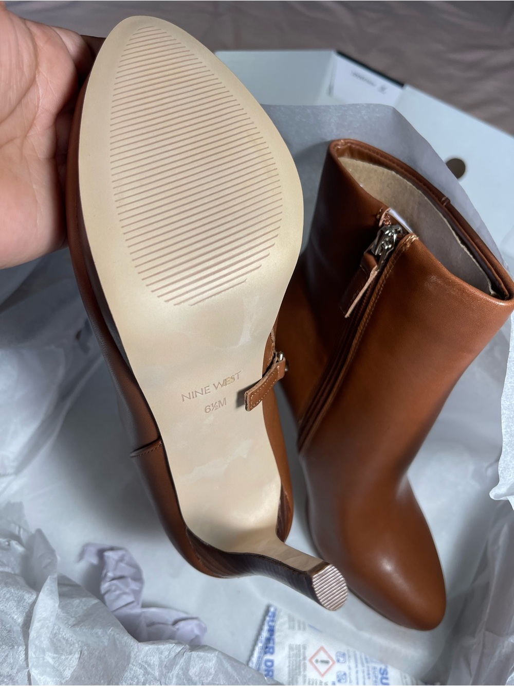 Nine West Cognac Brown Leather Ankle Booties - Picture 5 of 7